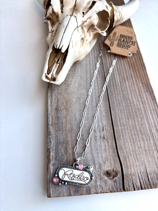 Western RODEO Print Stone Pendant Chain Necklace