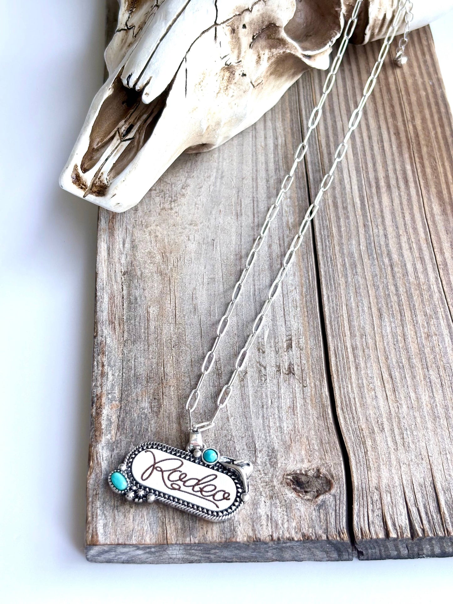 Western RODEO Print Stone Pendant Chain Necklace