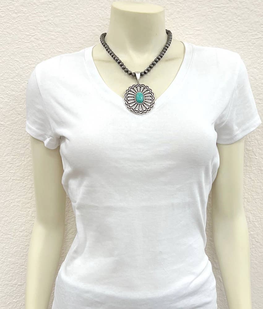 16" Handmade Navajo Concho Turquoise Necklace