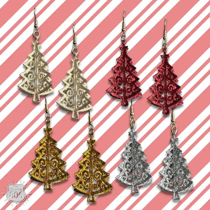 Glittered Christmas tree earring