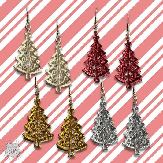 Glittered Christmas tree earring