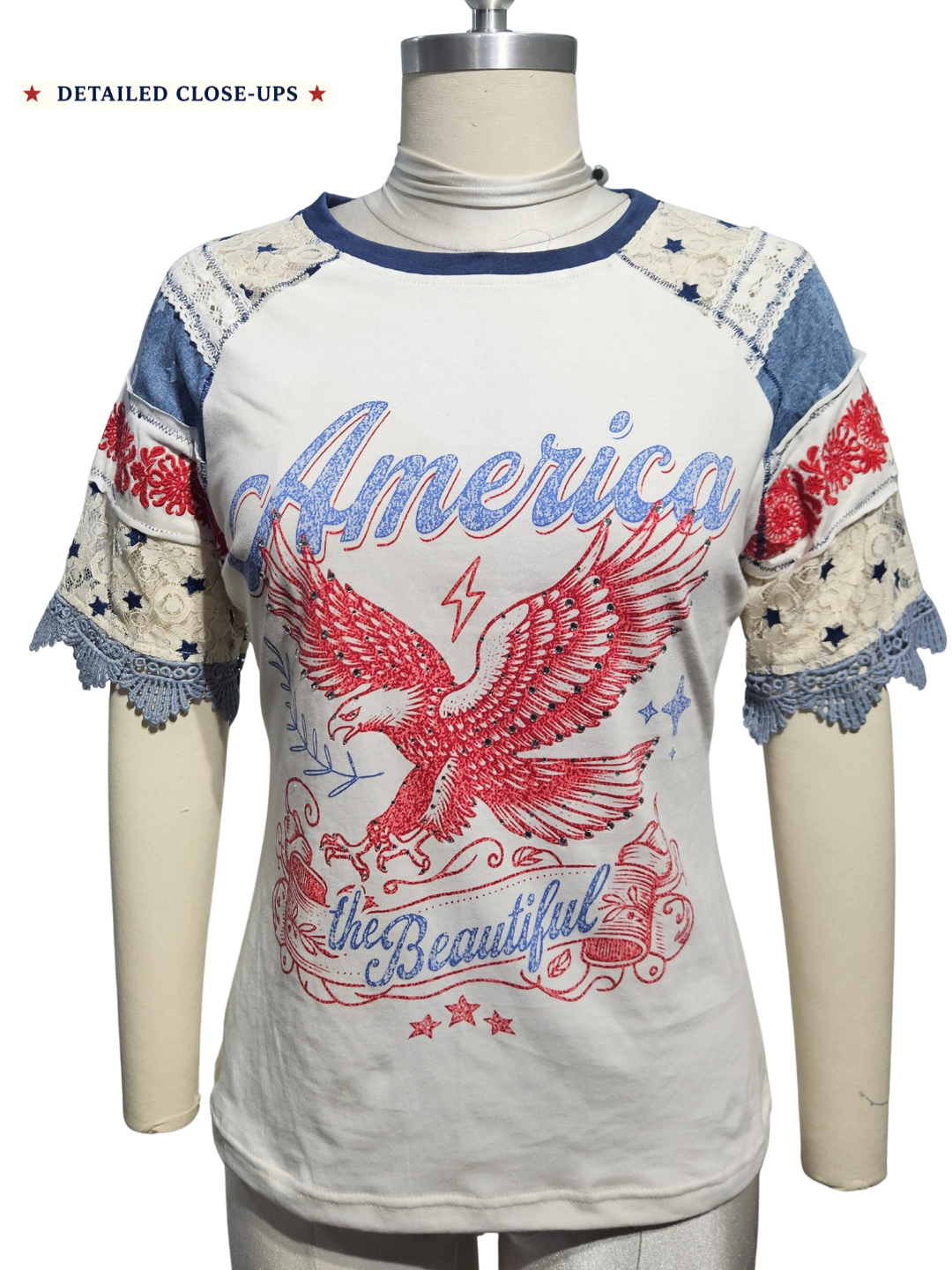 America Eagle Casual T-Shirt with Jewel Embellished
