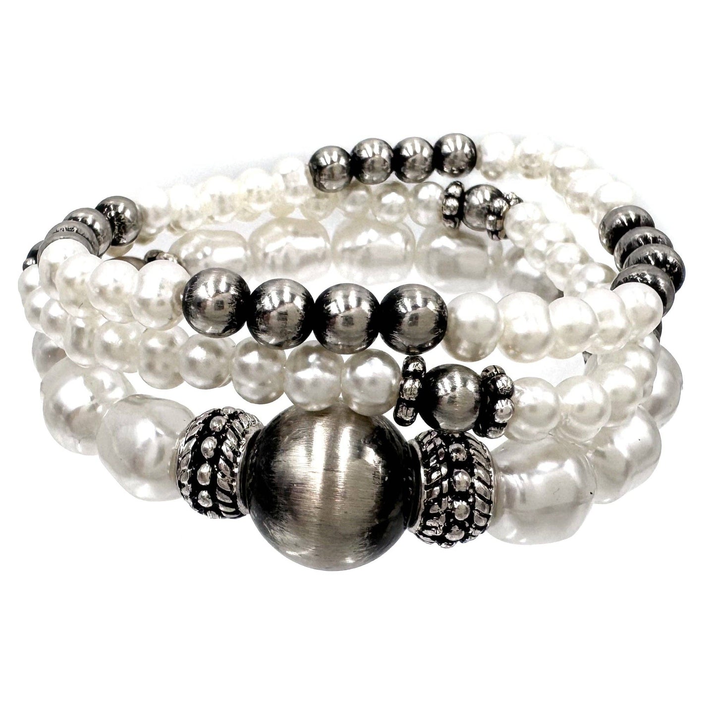 Pearl Navajo Bead Three Piece Bracelet