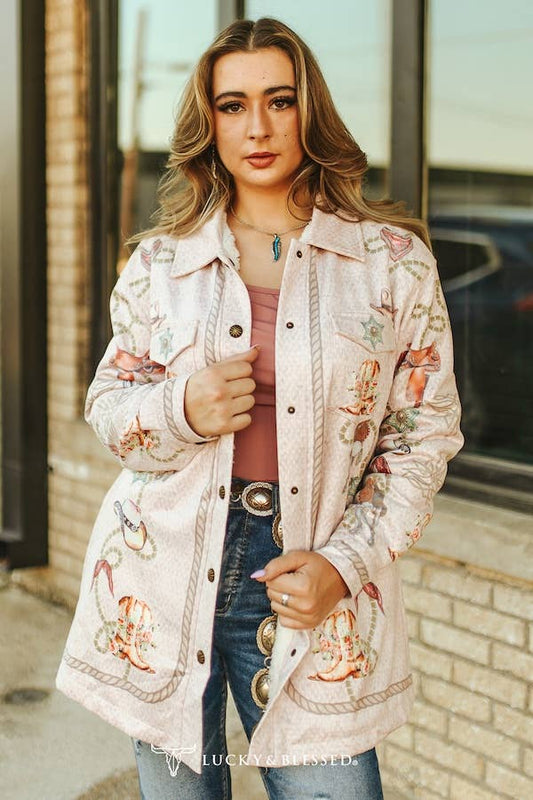 Western Rope Suede Concho Button Down Coat W Lining