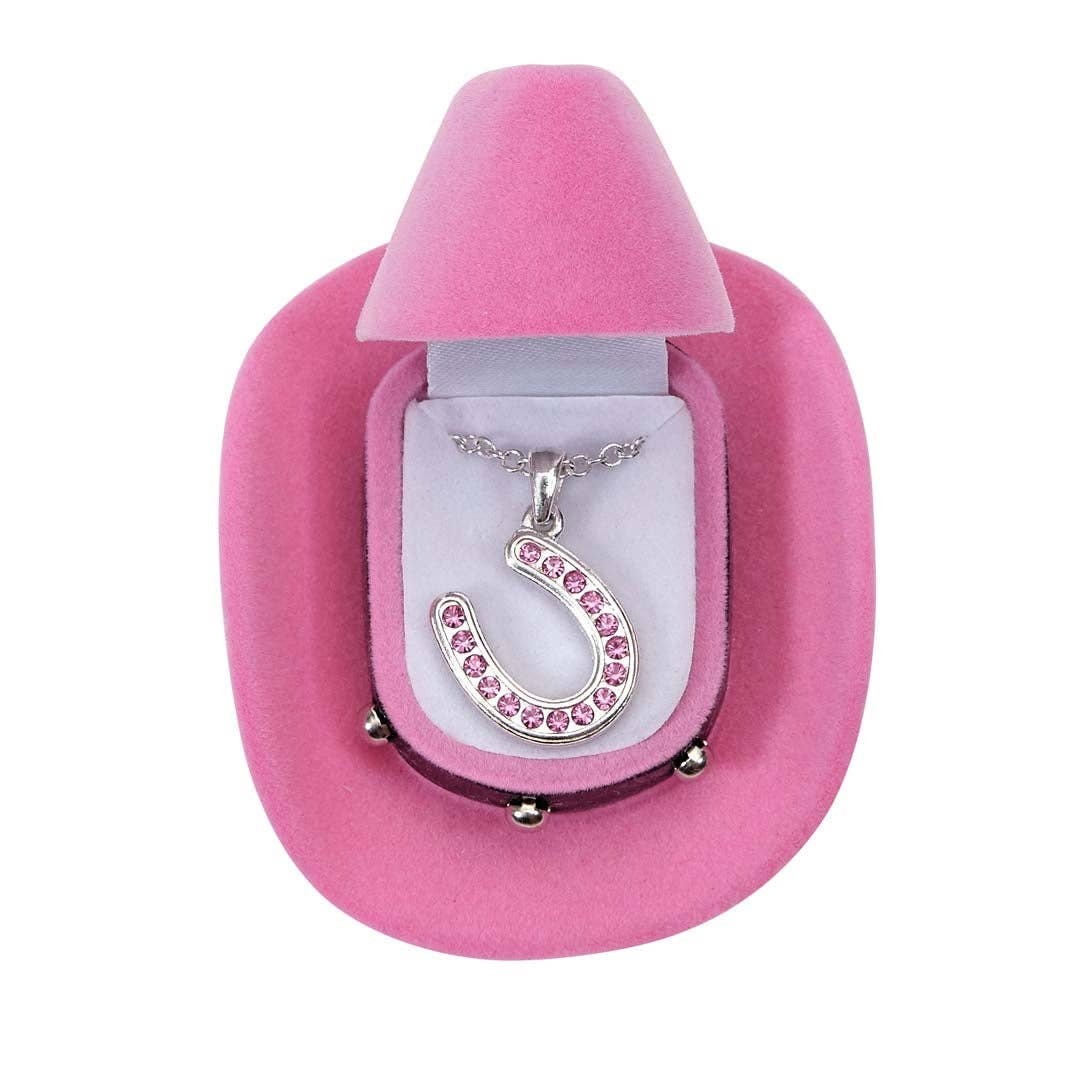 AWST Int'l Horseshoes Necklace w/Colorful Cowboy Hat Box