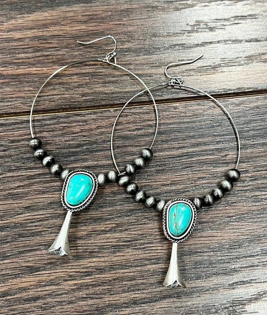 723425, Handmade Squash Turquoise Hoop Earrings
