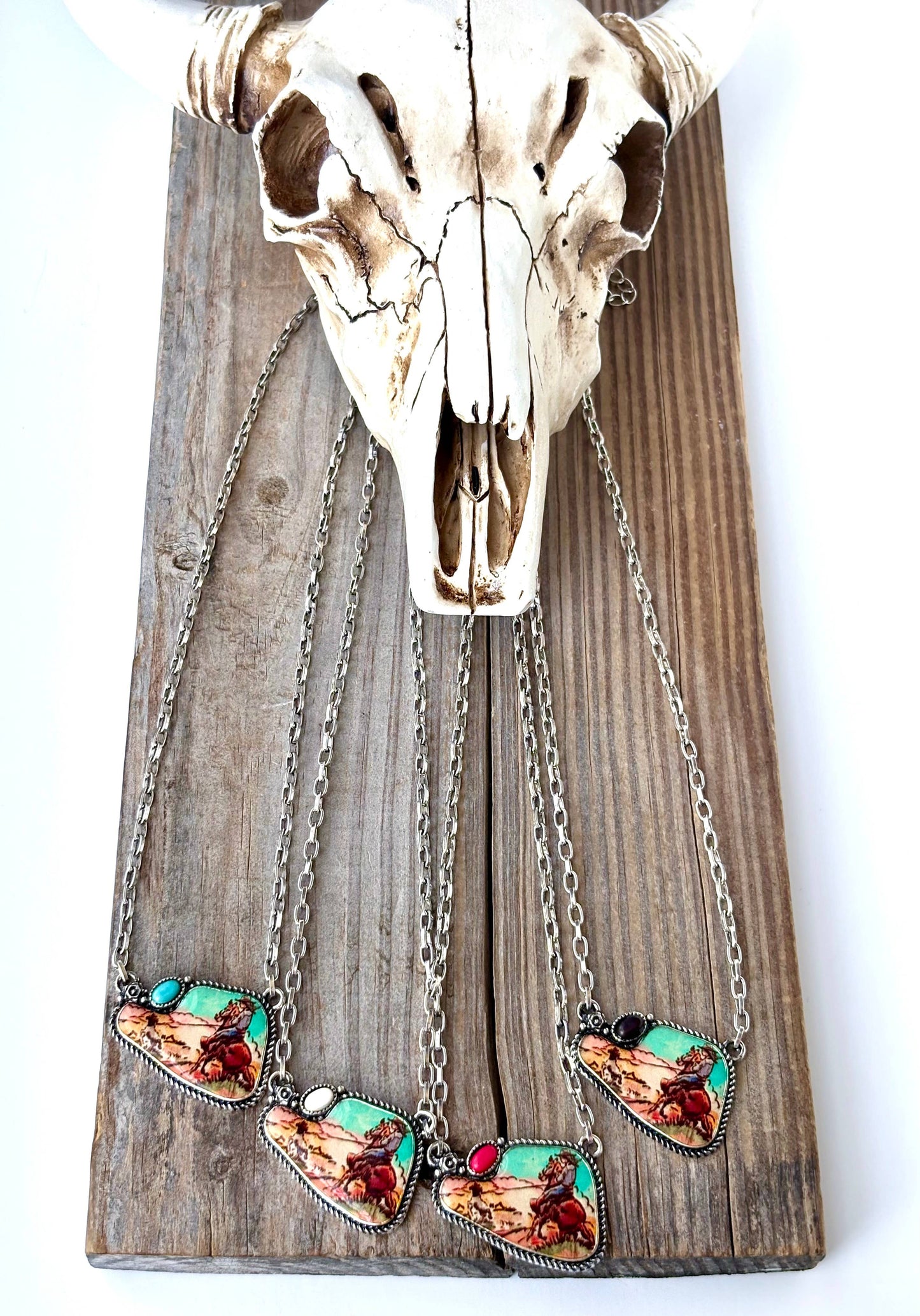 Western Rodeo Scenery with Stone Pendant Necklace