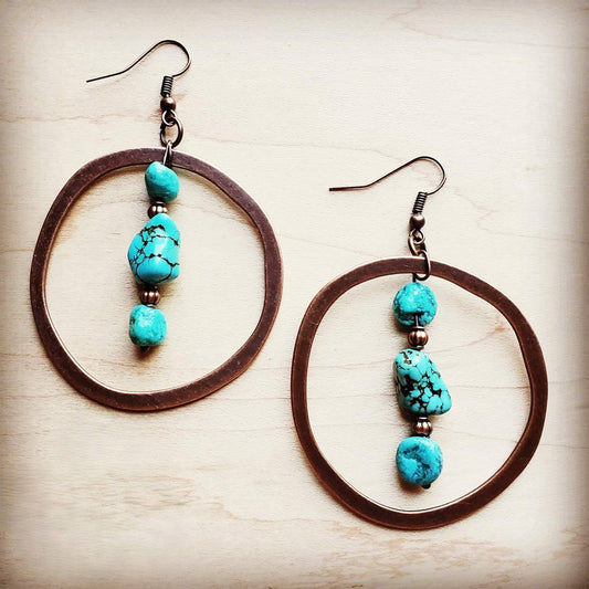 Copper Hoop Earrings w/ Blue Turquoise and Copper