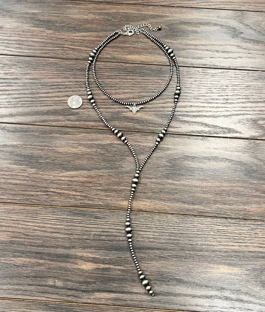 Aledo Handmade Navajo Bead Tassel, Longhorn Necklace