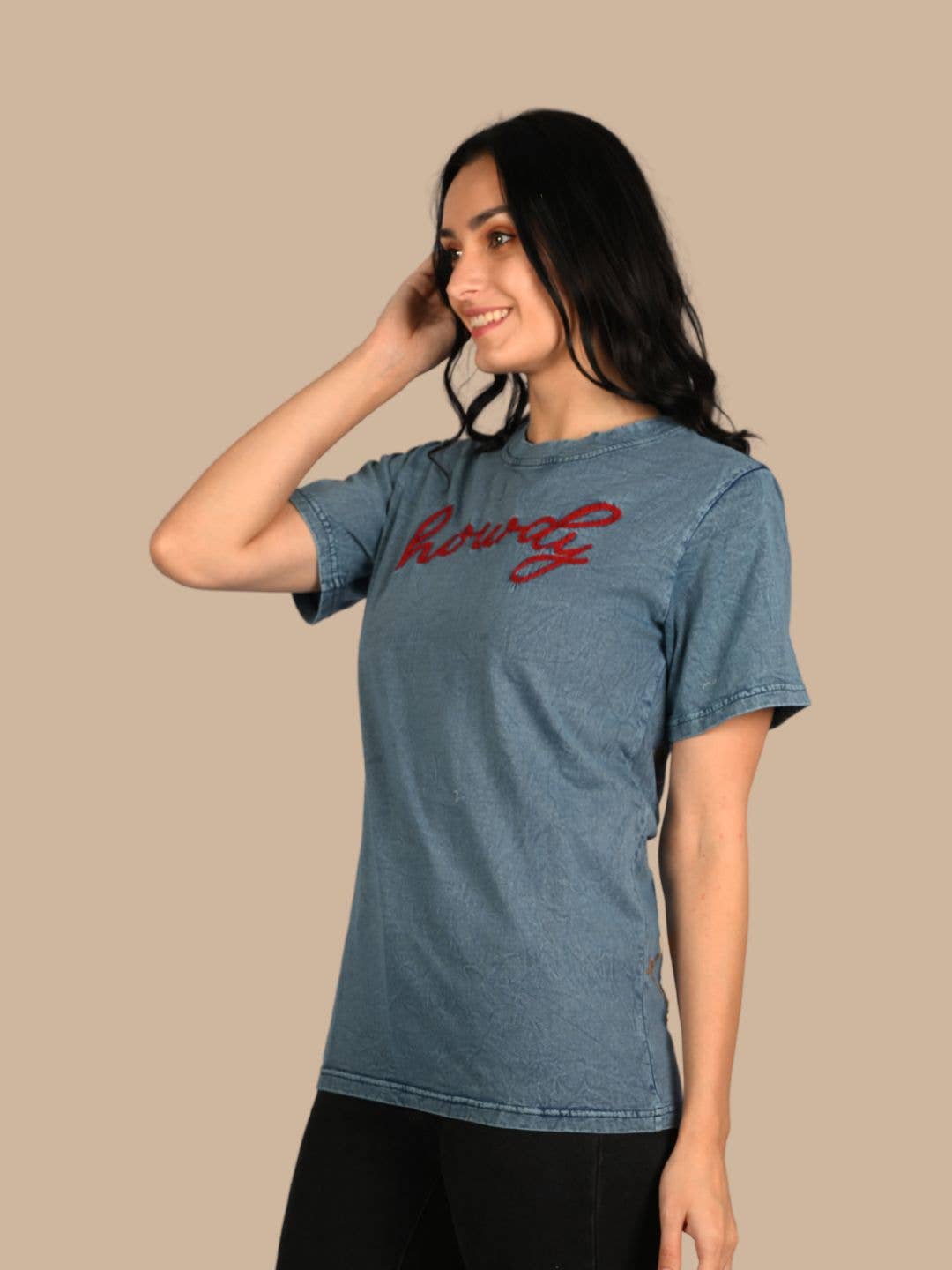 Howdy Embroidered Casual Crew-Neck T-Shirt