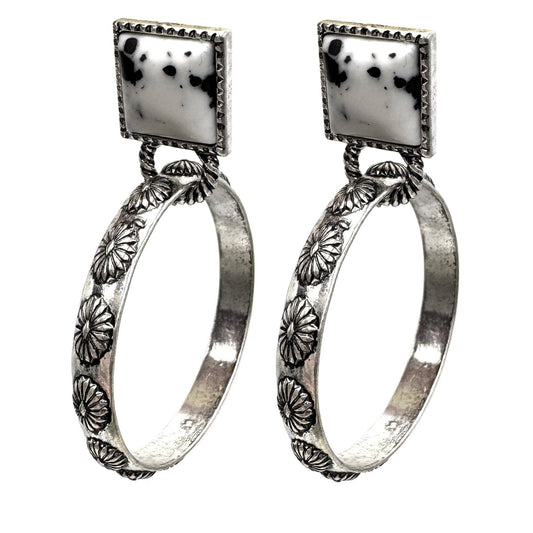 Square Stone Stud Western Hoop Earrings