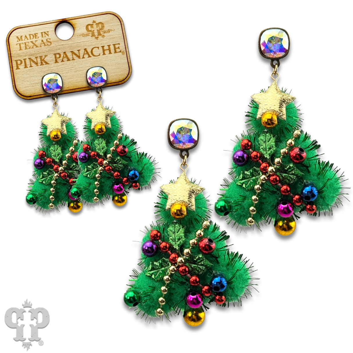 Decorated Christmas tree earring with Austrian crystal