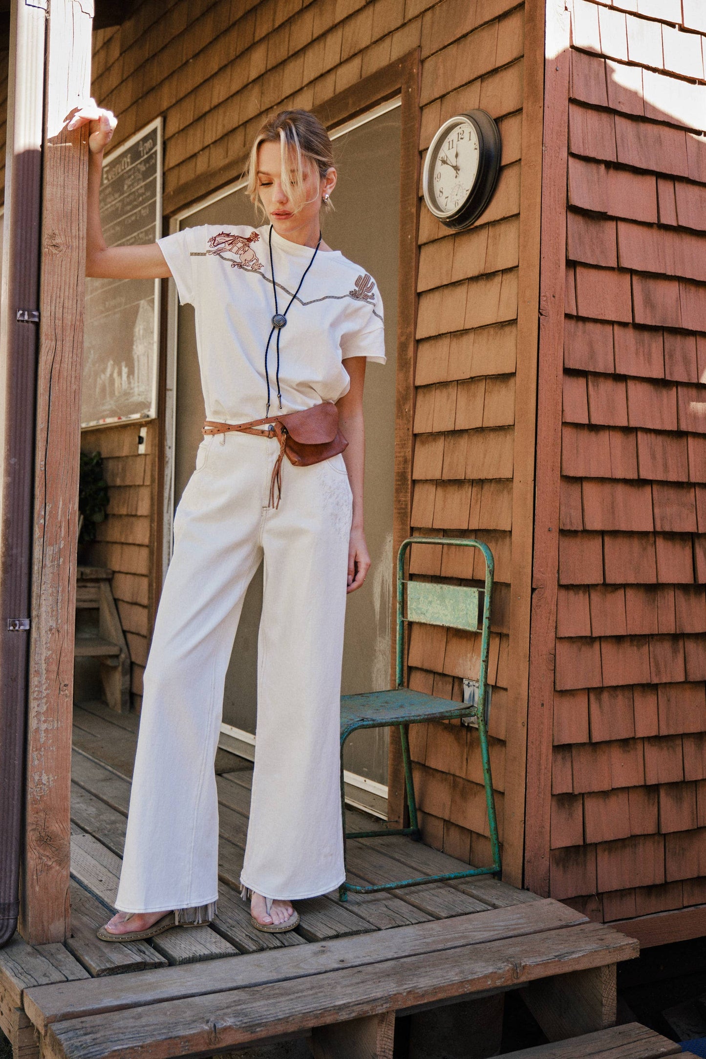 Embroidered Shoulder Western Yoke T-Shirt