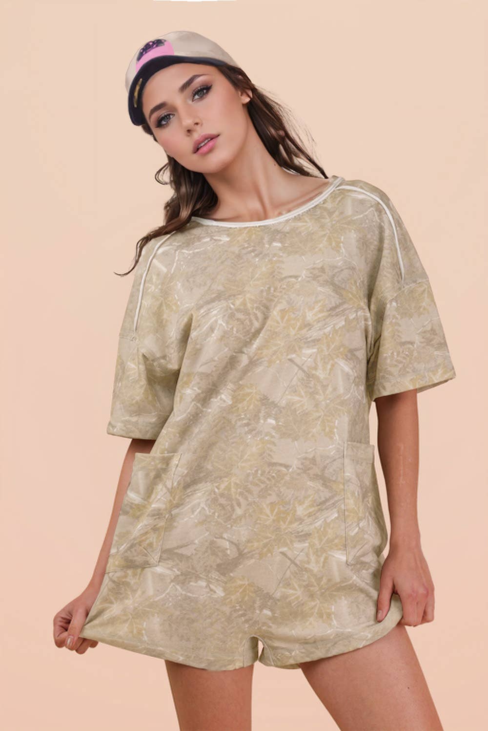 Camo Print Knit Casual Romper