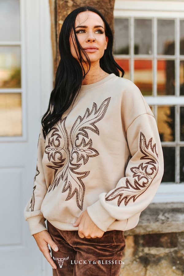Khaki Boot-Stitch Detail Long Sleeve Sweatshirt