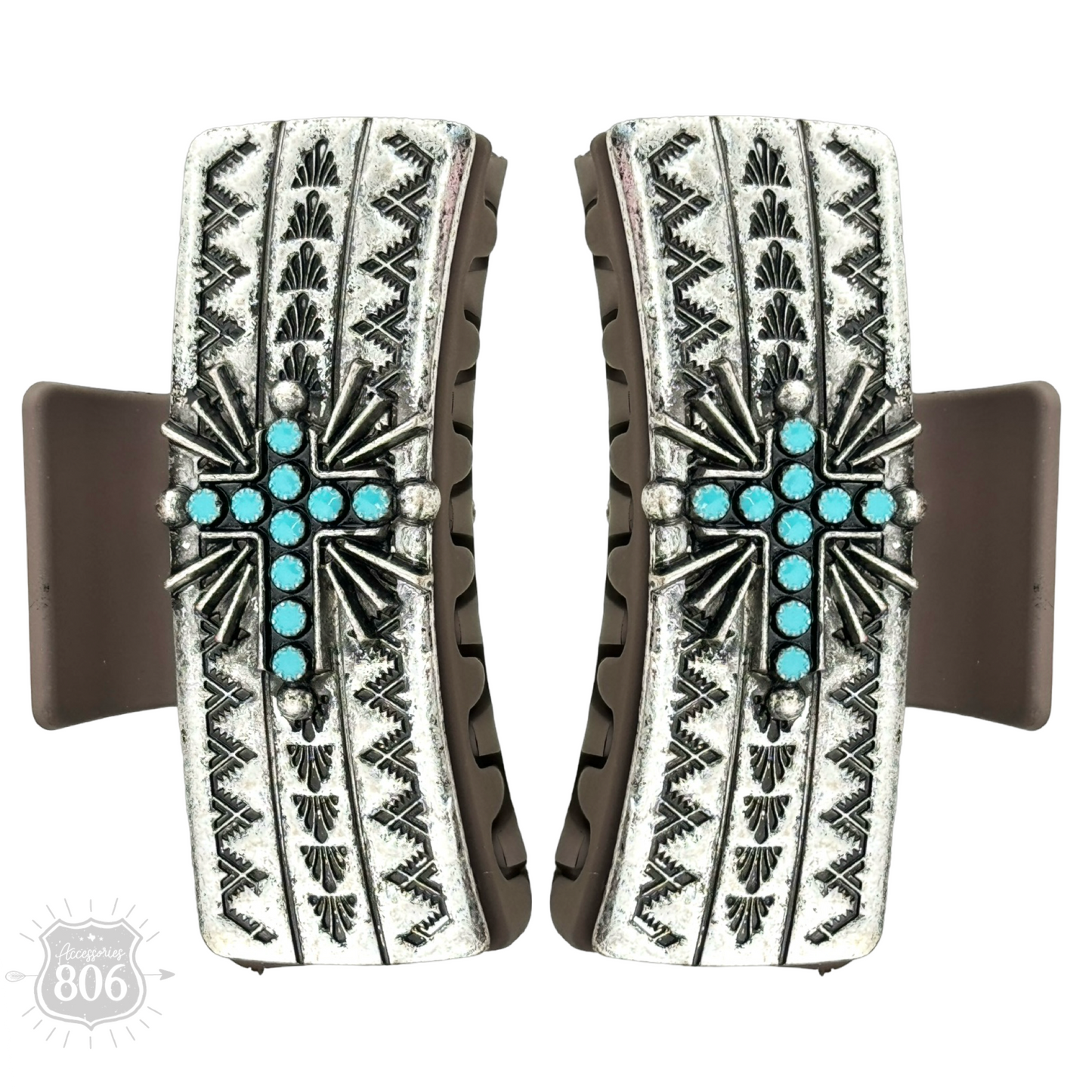 Western turquoise cross hair clip