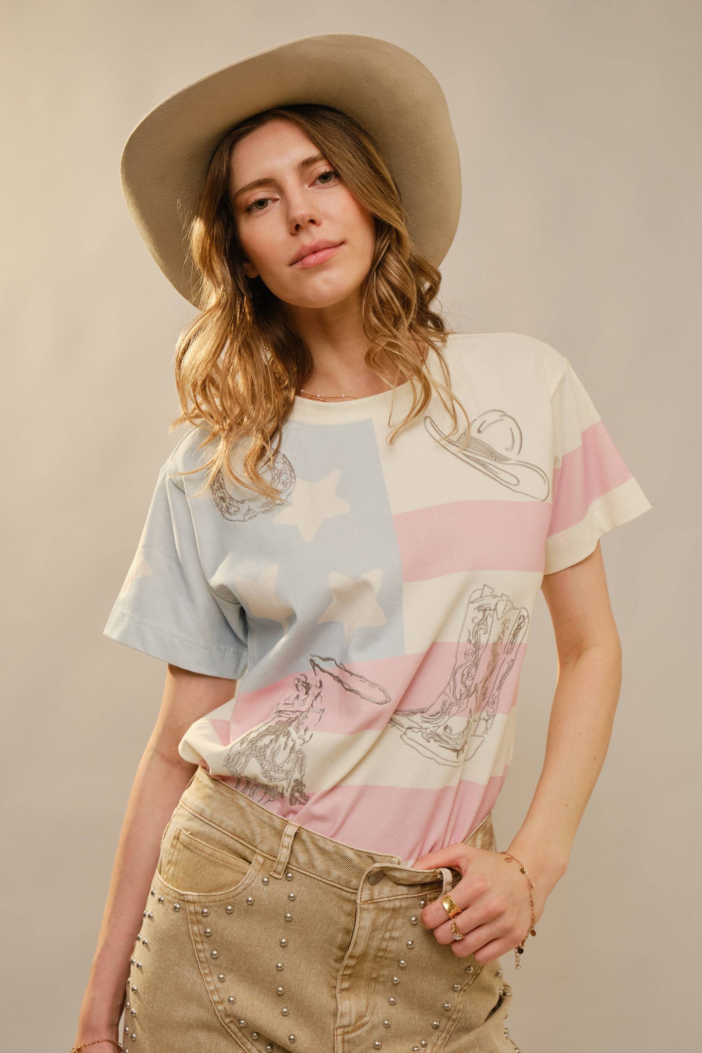 Western Flag Embroidery Crewneck Top