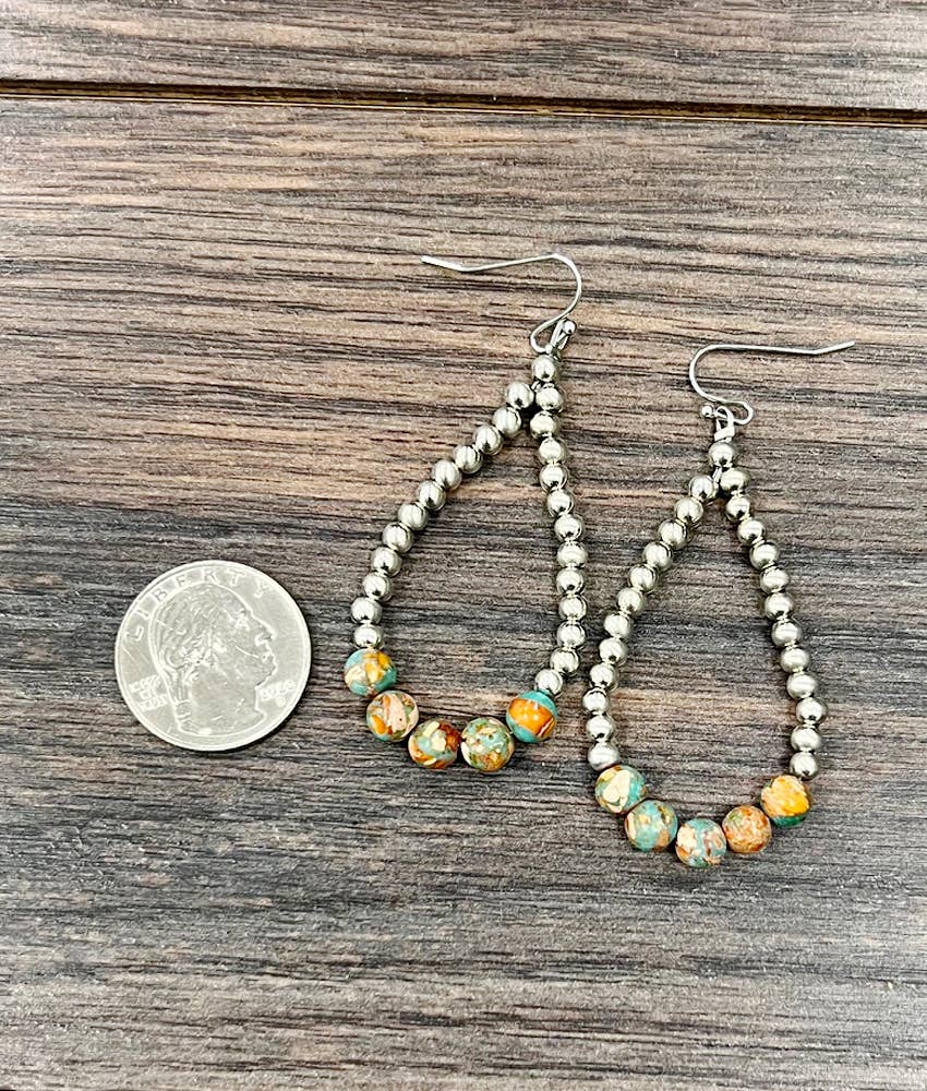 Gemstone, Silver Navajo Bead Earrings