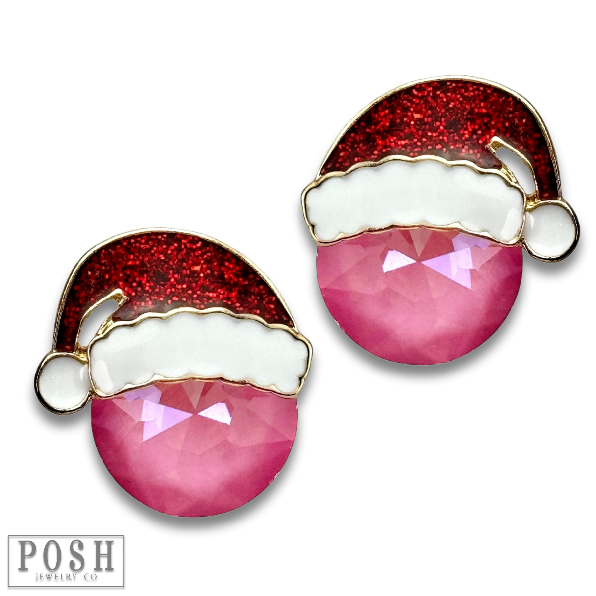 Rhinestone Santa hat earring