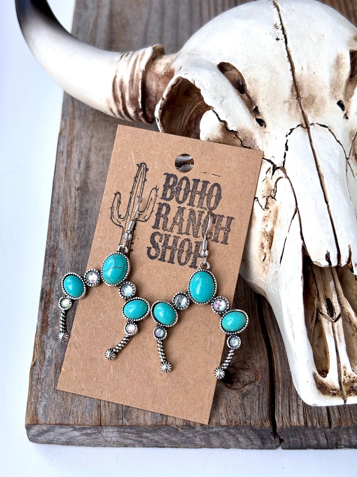 Western Squash Blossom with Stone Drop Earrings