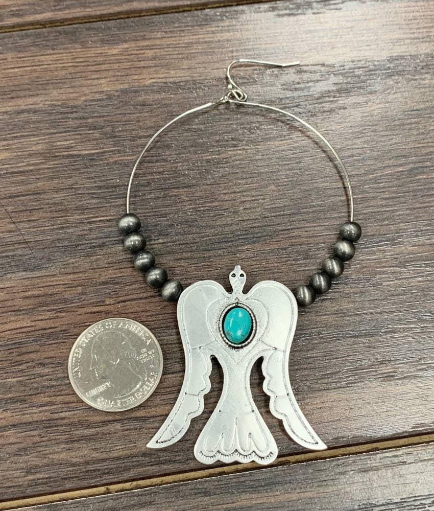 722487, 65mm Navajo Turquoise Hoop Earrings