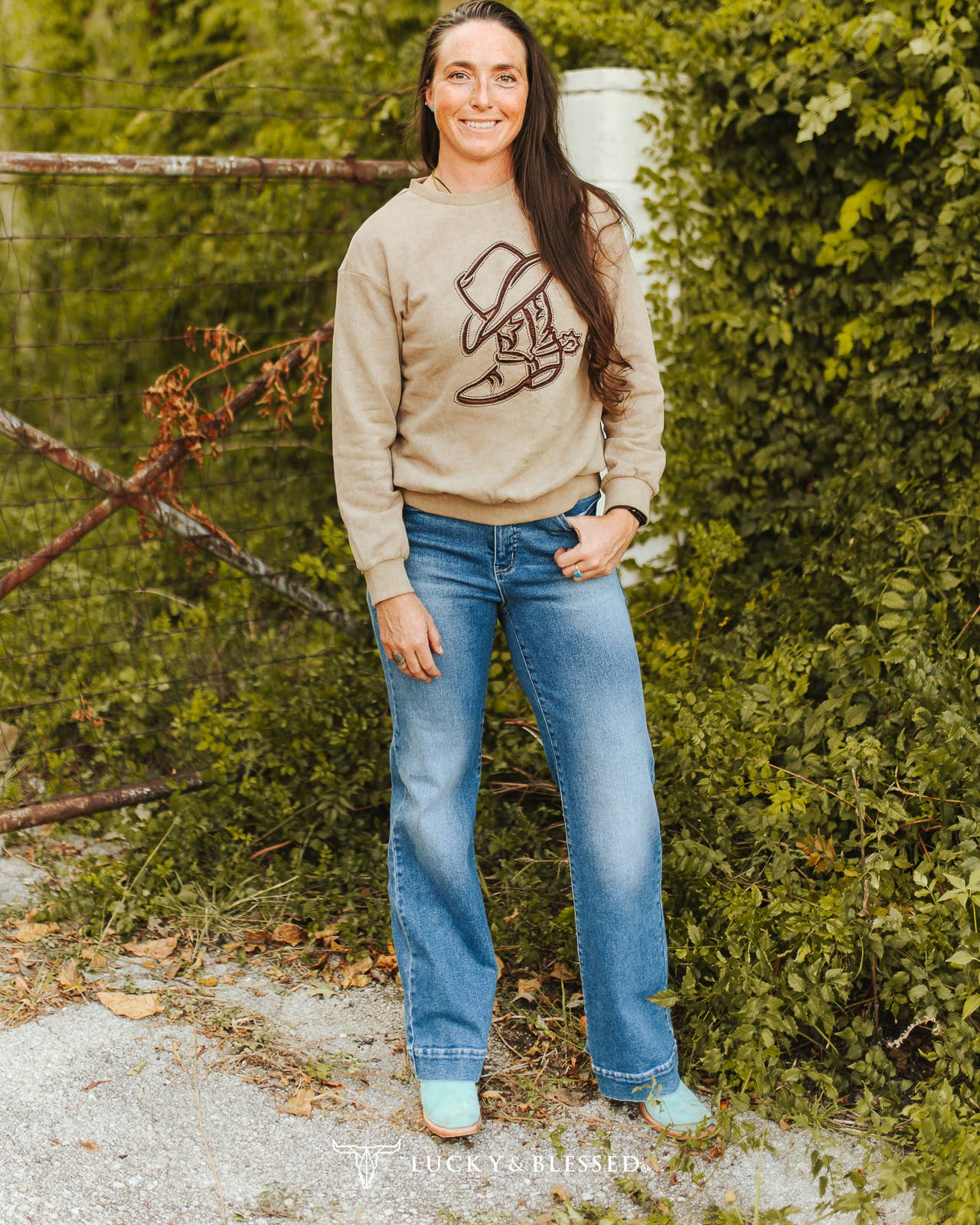 Camel Vintage Embroidered Hat Boot Detail Sweatshirt