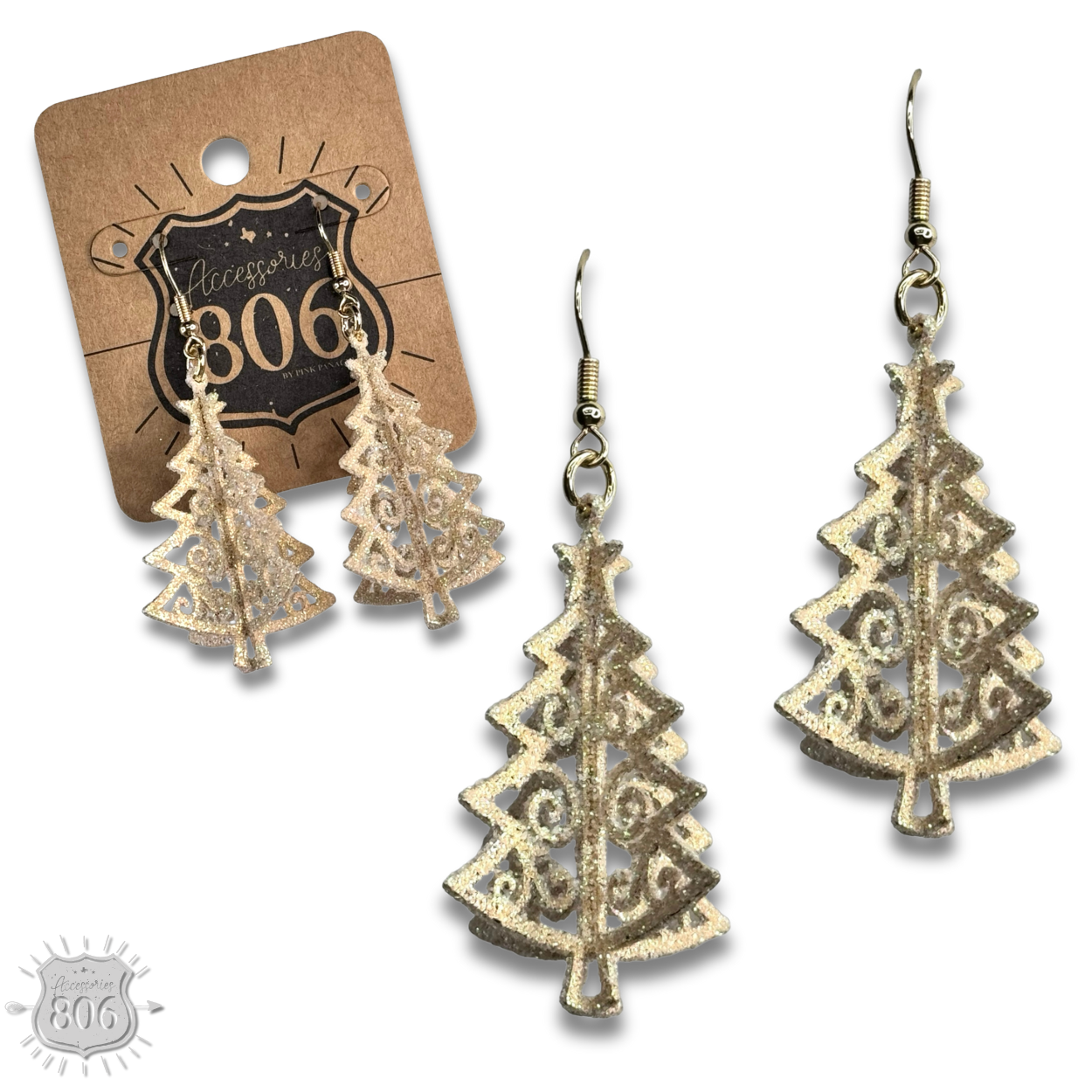 Glittered Christmas tree earring