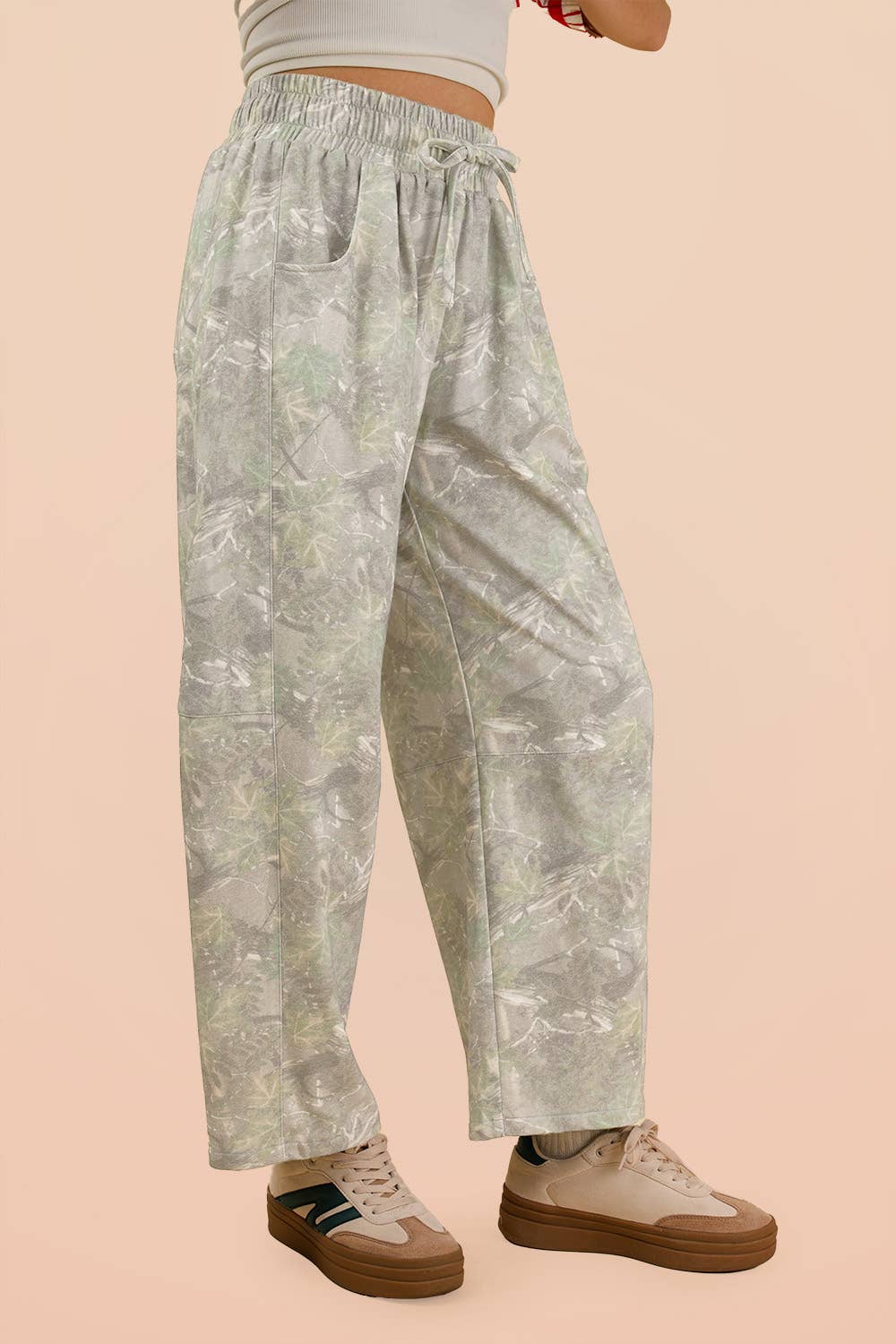 Camo Print Casual Knit Barrel Pants