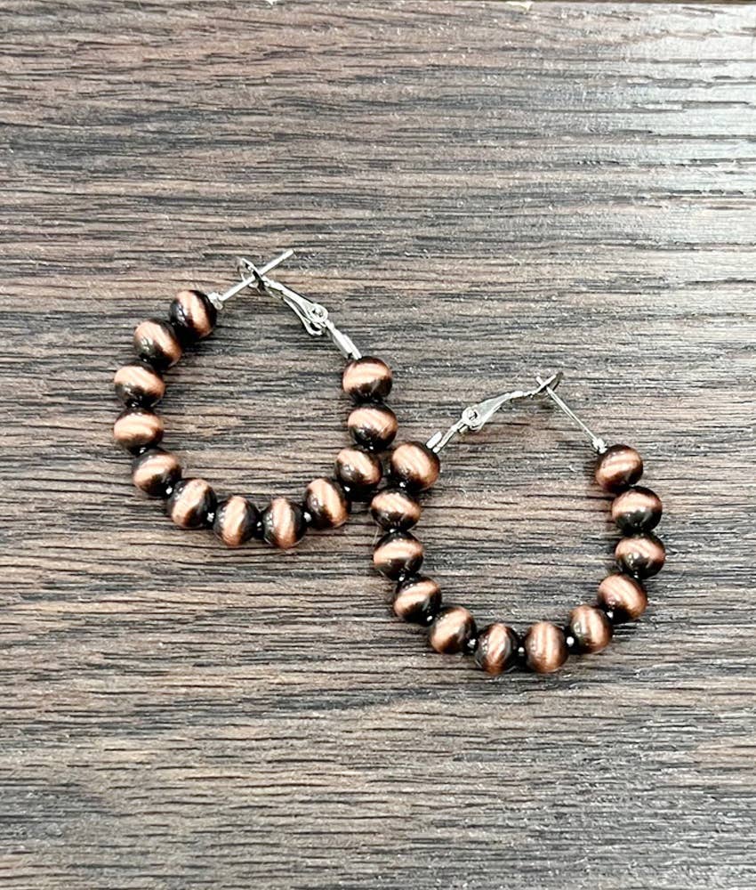 Beeville Copper Navajo Bead Hoop Earrings
