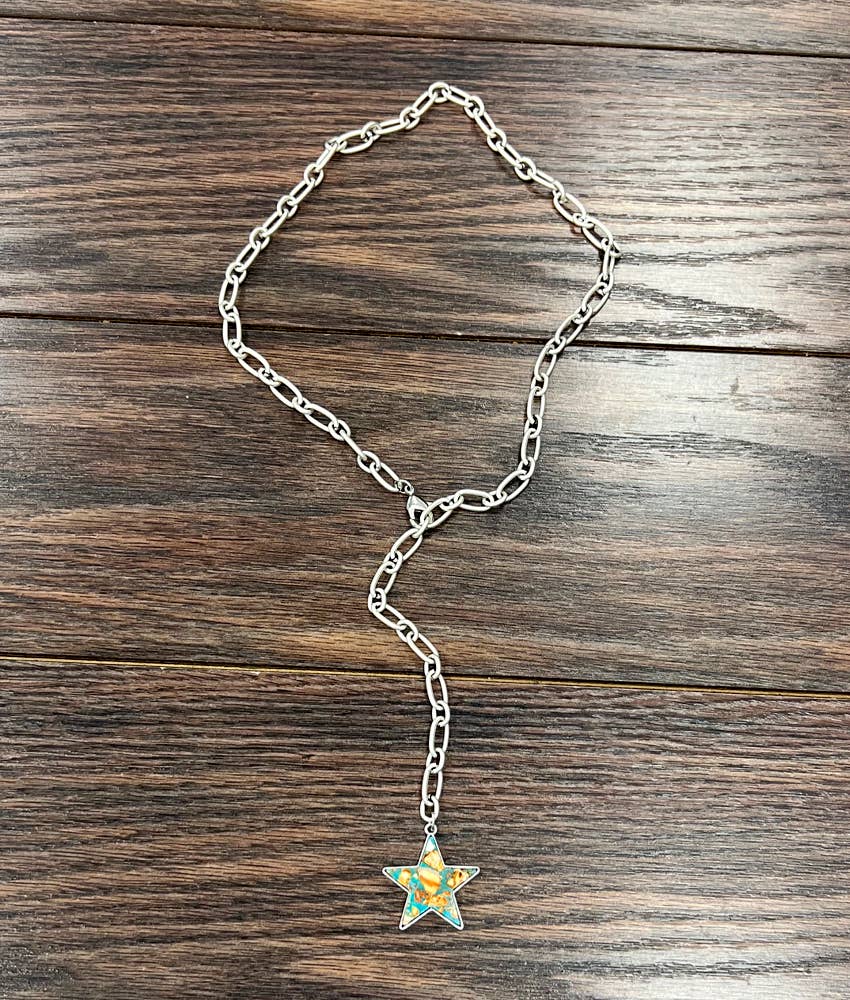 737946, Lariat Star Gemstone Necklace