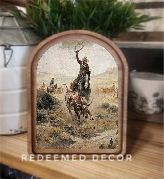 Arch Top Southwest Cowboys Framed Art