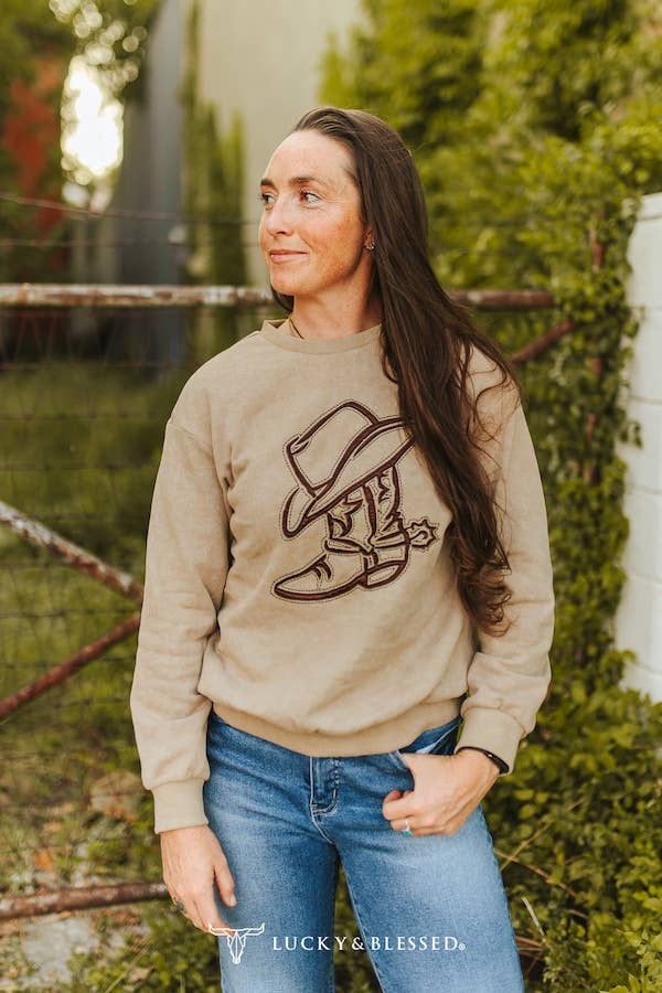 Camel Vintage Embroidered Hat Boot Detail Sweatshirt