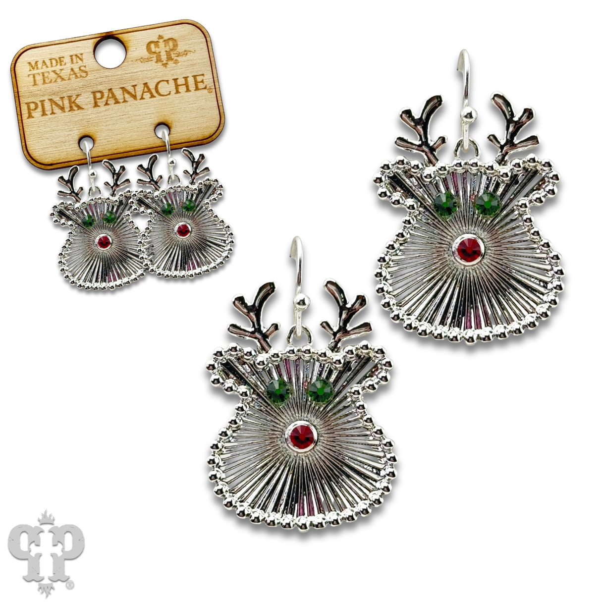 Reindeer face earring with Austrian crystals