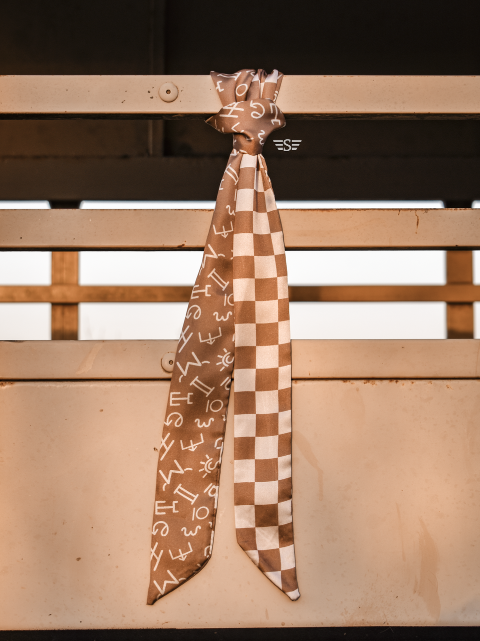 Neutral Checked Brand Twilly