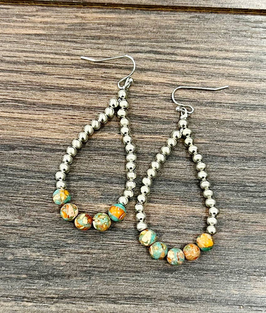 Gemstone, Silver Navajo Bead Earrings