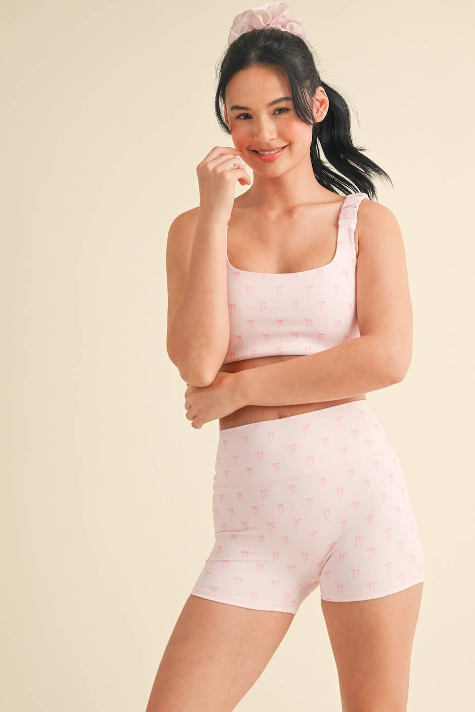 Bow Print Ruched Bra Top