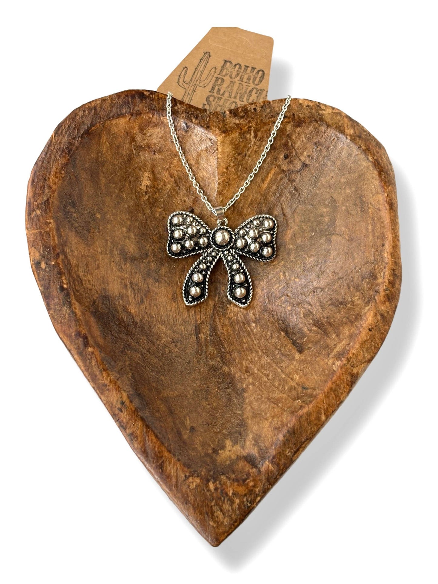 Western Style Embossed Coquette Bow Pendant Necklace