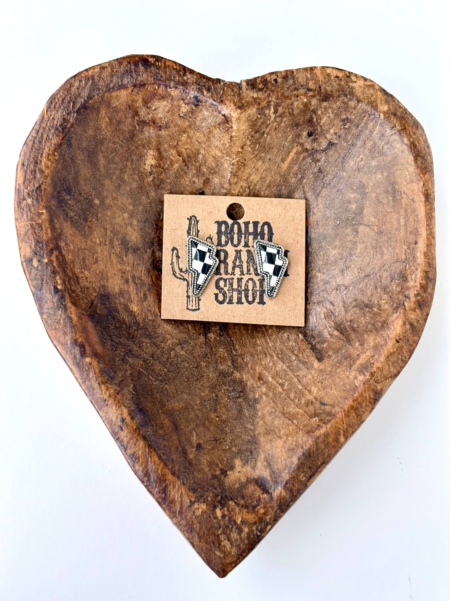 Western Checker Checkered Lightning Stud Earrings