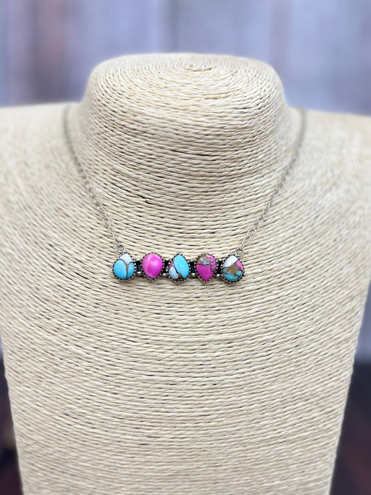 Handmade Sterling Silver Cotton Candy Turquoise Necklace with Signed Nizhoni