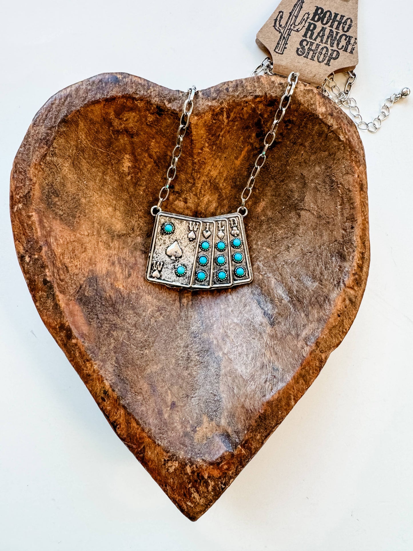 Western Wild Card Pendant Necklace - Rhinestones