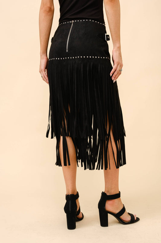 Studded Suede Fringe Tiered Skirt