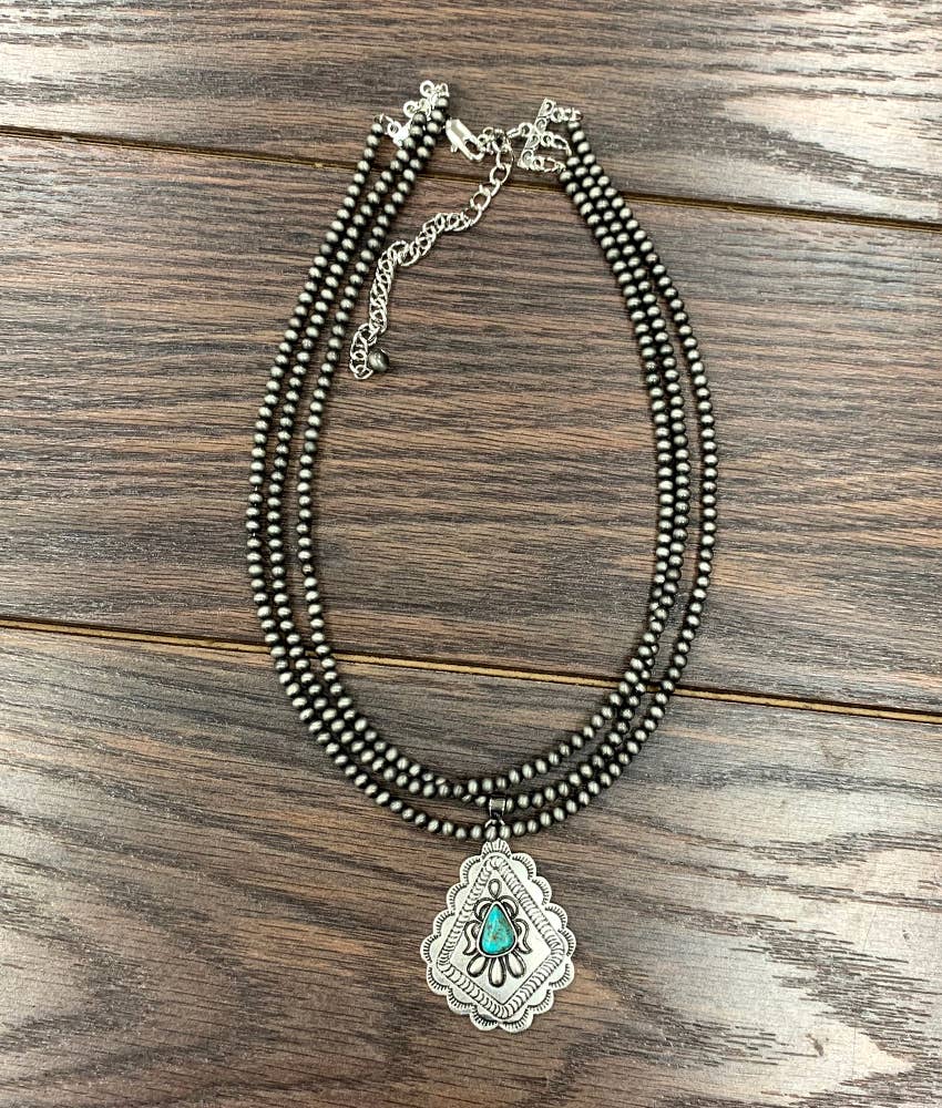 733742, Handmade 17" Navajo Concho Turquoise Necklace