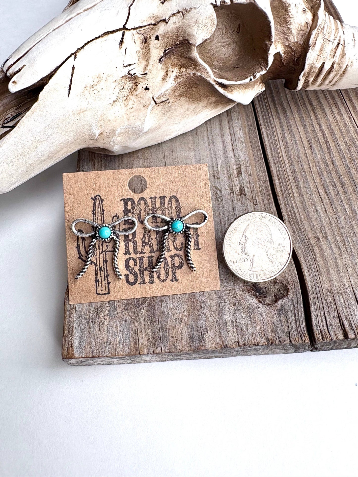 Western Coquette Bow Stone Stud Earrings