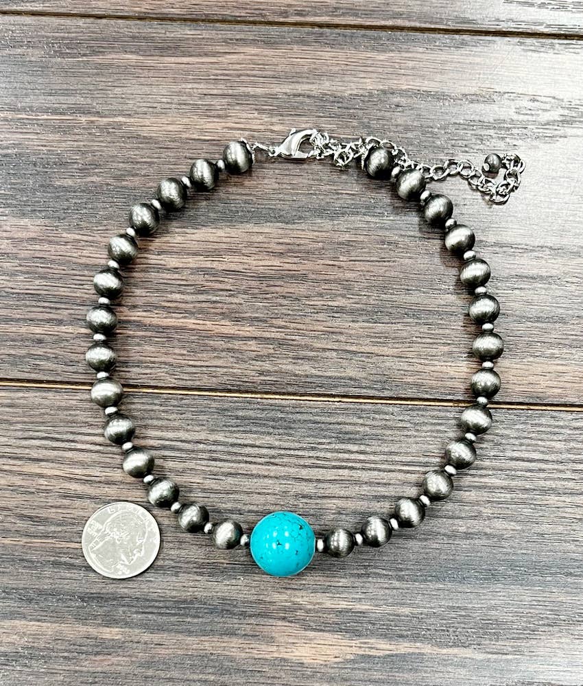 15" 10mm Navajo Bead, Turquoise Necklace