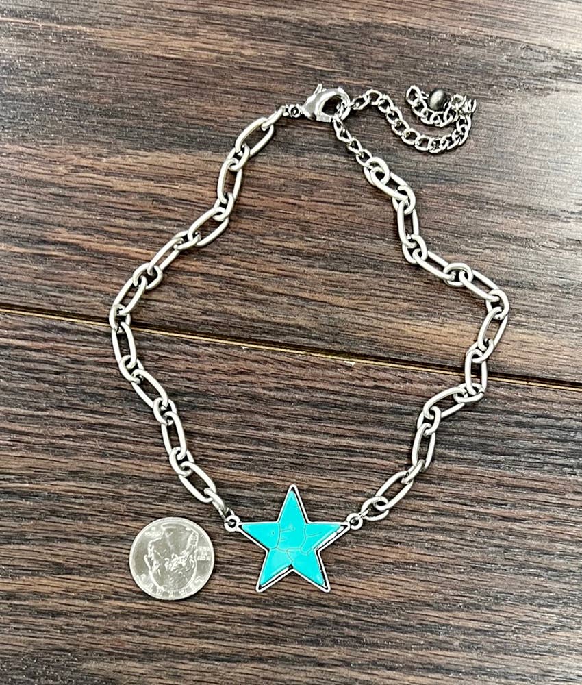 Western Star Turquoise Chain Necklace