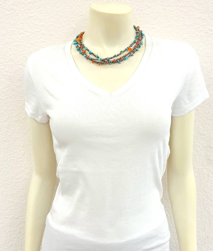 Western Bead, Turquoise/Oyster Strand Necklace