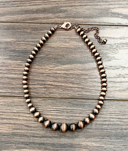 739282, Handmade 16" Copper Navajo Bead Necklace