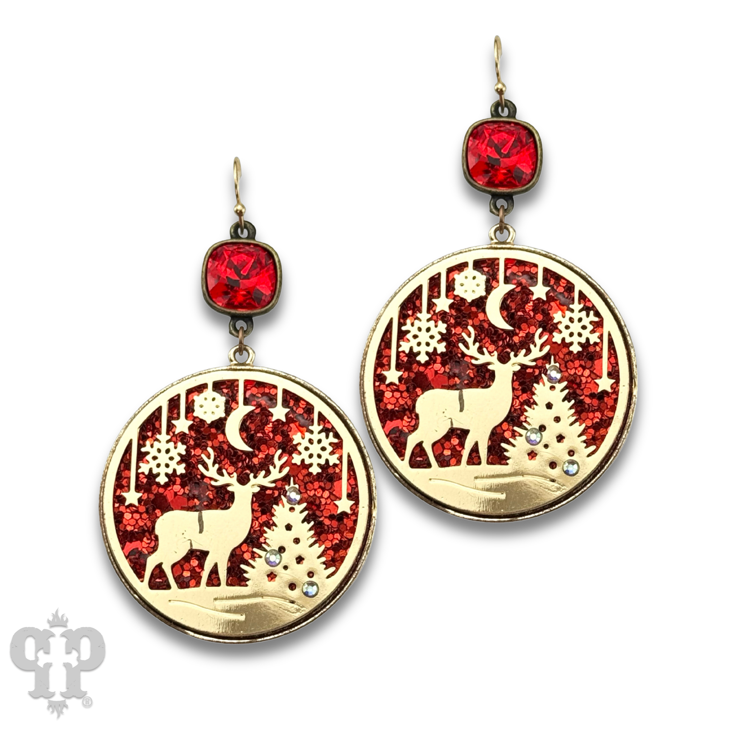 Laser Christmas scene with Austrian crystal earring
