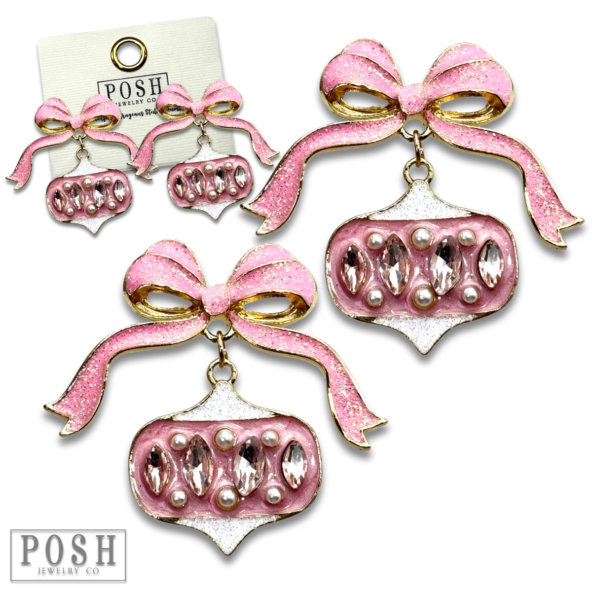 Pink Christmas ornament earring