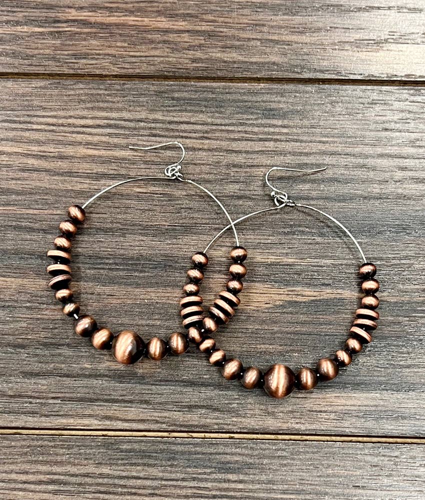 Beaumont Handmade Copper Navajo Bead Hoop Earrings